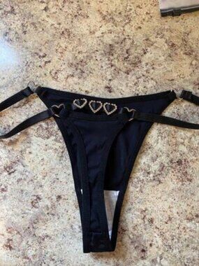 Sexy and chic rhinestone heart decorated thong, size M